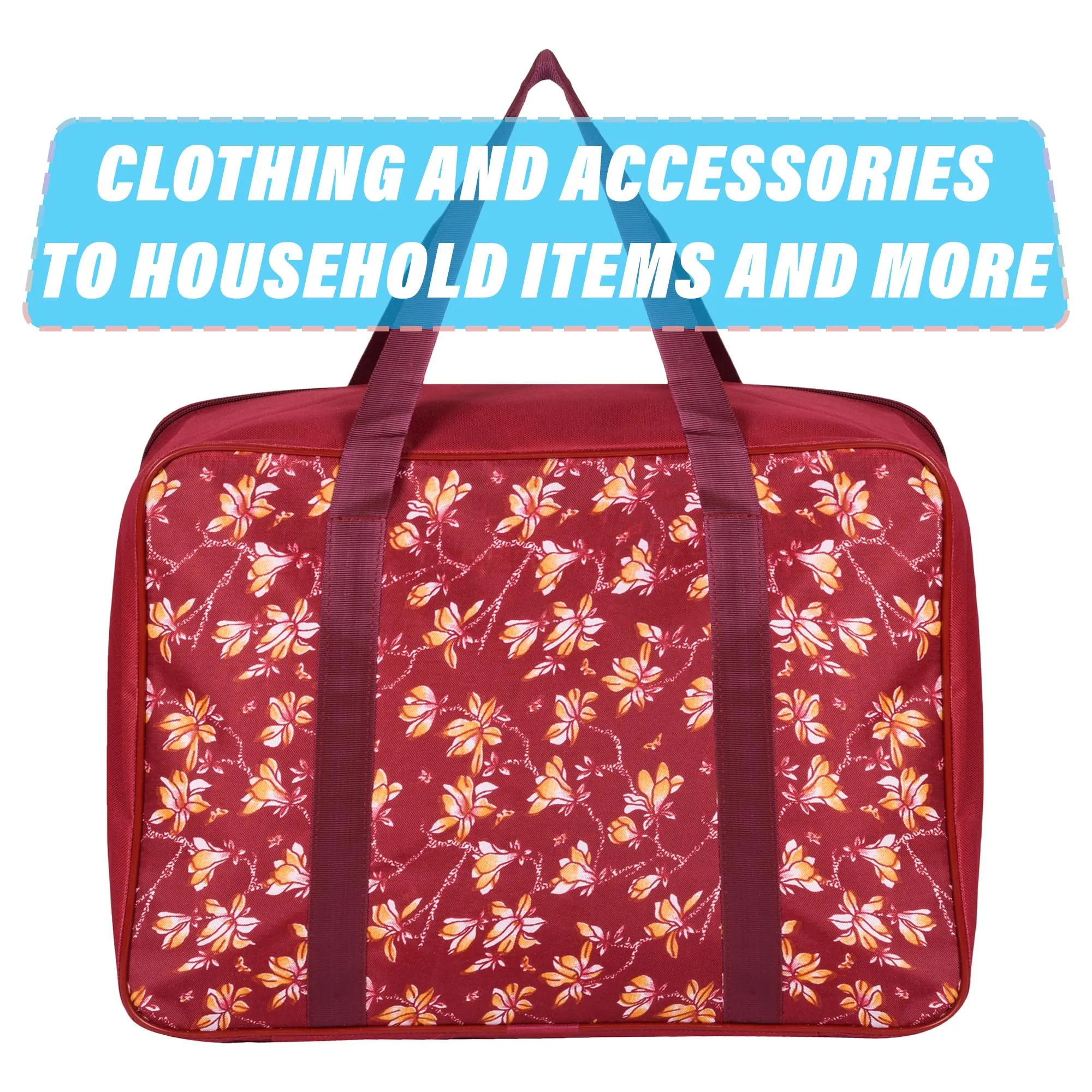 Heart Home Storage Bag | Clothes Storage Attachi Bag | Underbed Storage Bag | Zipper Storage Bag | Wardrobe Organizer with Handle | Travel Attachi Bag | Flower-Print | Small | Maroon