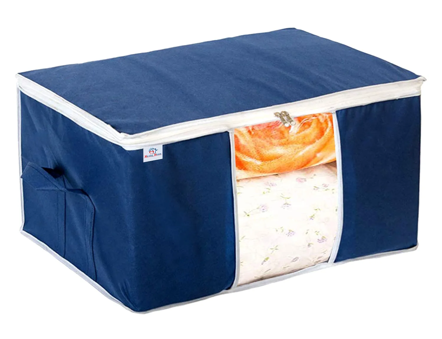 Heart Home Underbed Clothes Blankets Storage Bag With Tranasparent Window- Pack of 4 (Navy Blue)-HS_38_HEARTH21712