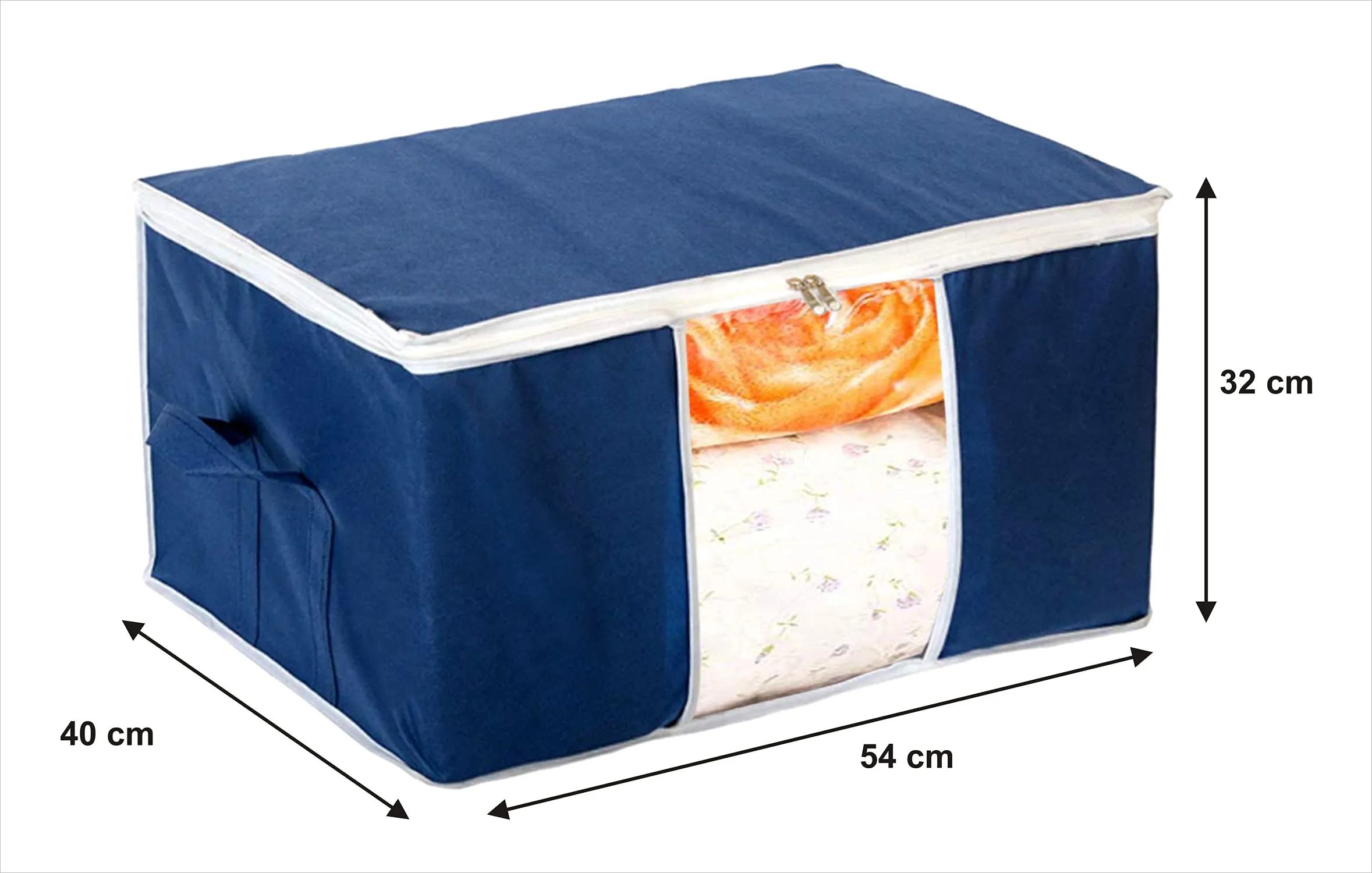 Heart Home Underbed Clothes Blankets Storage Bag With Tranasparent Window- Pack of 4 (Navy Blue)-HS_38_HEARTH21712