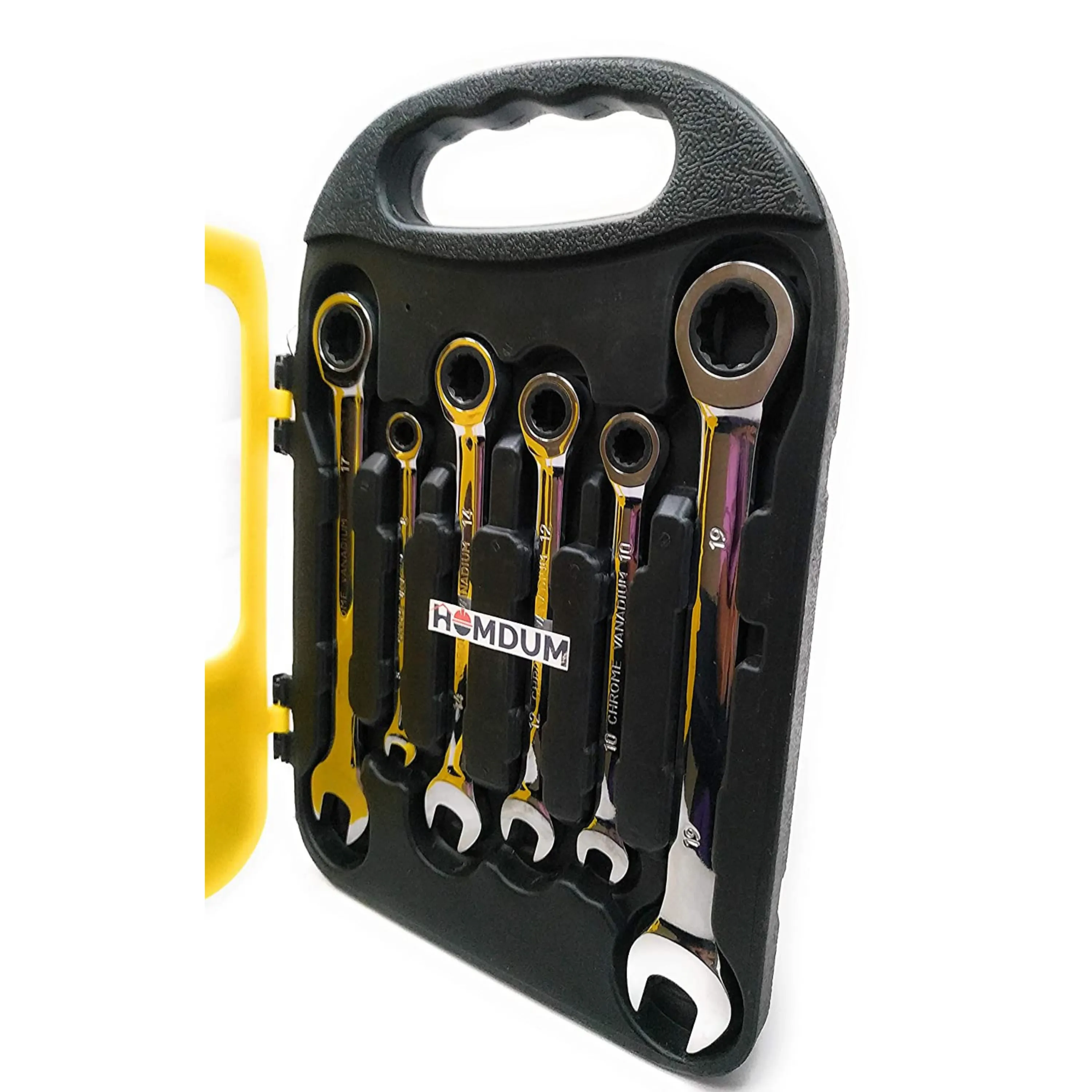 Homdum Dual Head Ratchet Wrench Reversible Combination Spanner set of 7pcs (Black and Yellow)