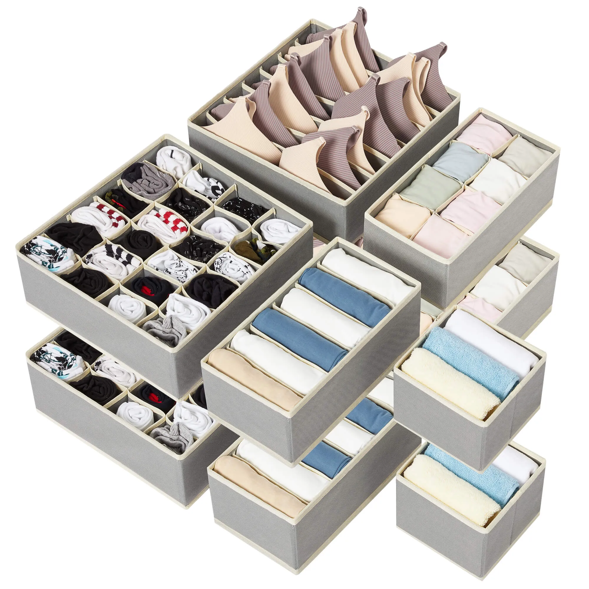 Kootek 10 Pack Drawer Organizers for Clothing, Socks Underwear Organizer Dresser Drawers Fabric Foldable Dividers, Cabinet Closet Organizers and Storage Boxes for Bras, Lingerie, Tie, Belts