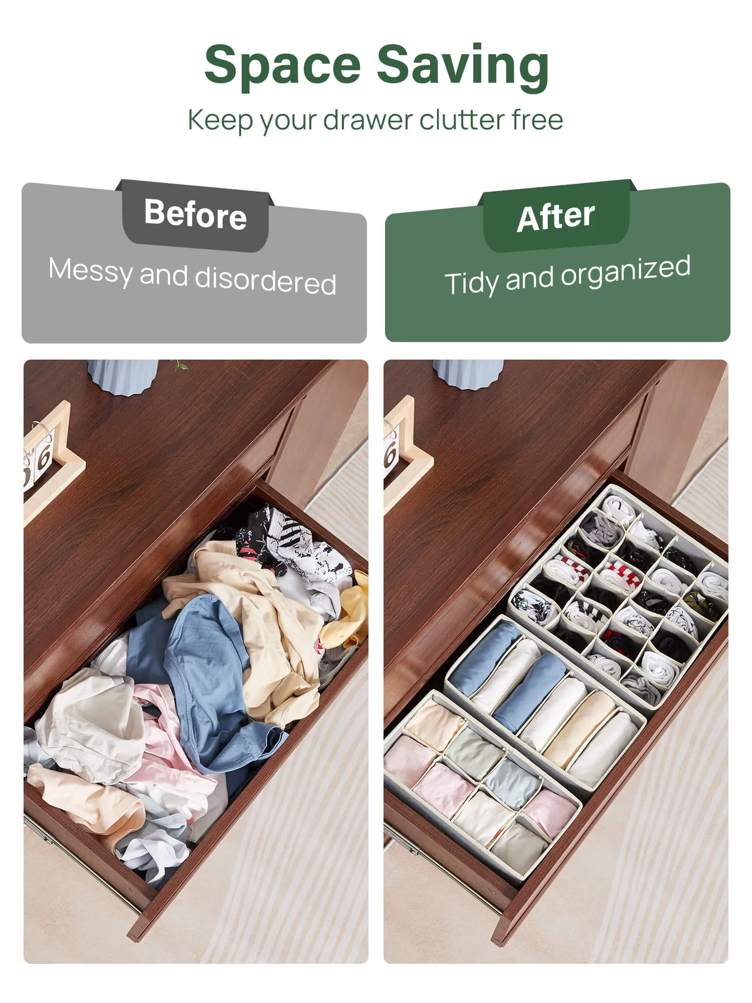 Kootek 10 Pack Drawer Organizers for Clothing, Socks Underwear Organizer Dresser Drawers Fabric Foldable Dividers, Cabinet Closet Organizers and Storage Boxes for Bras, Lingerie, Tie, Belts