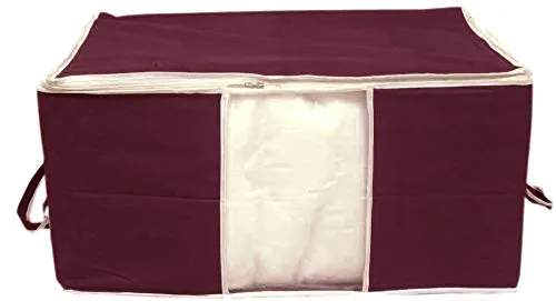 Kuber Industries 2 Piece Non Woven Underbed Storage Bag, Storage Organiser, Blanket Cover with Transparent Window, Extra Large, Maroon & Royal Blue CTKTC134537