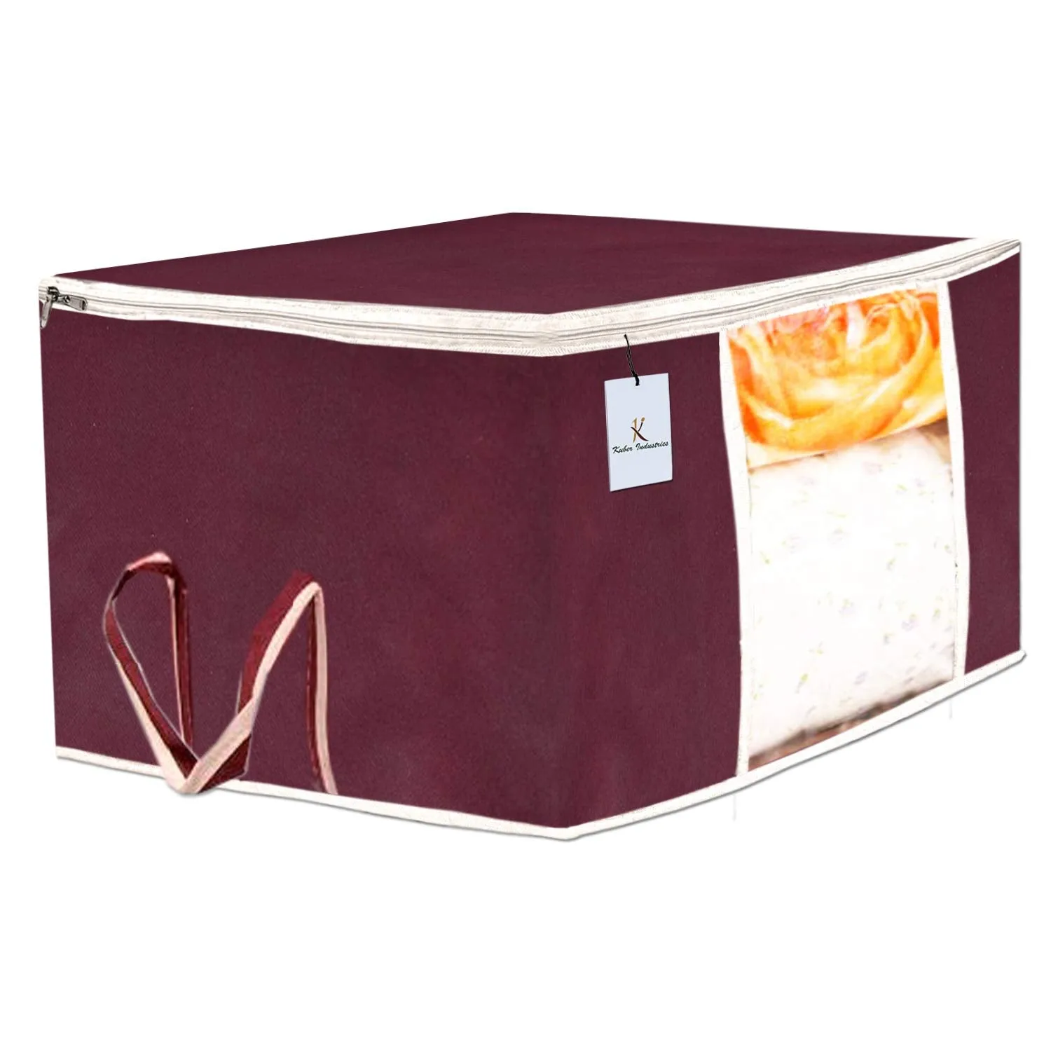 Kuber Industries 2 Piece Non Woven Underbed Storage Bag, Storage Organiser, Blanket Cover with Transparent Window, Extra Large, Maroon & Royal Blue CTKTC134537