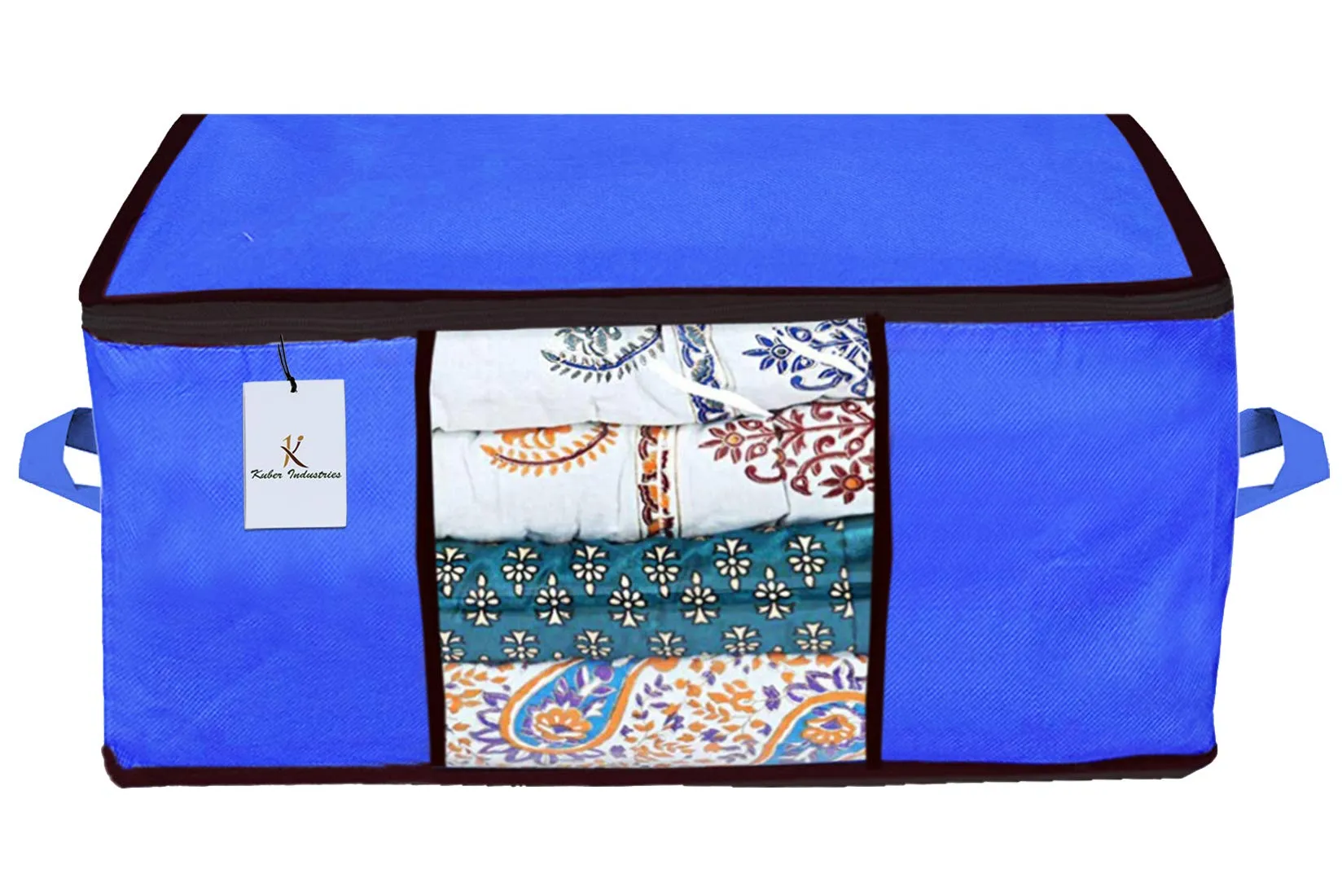Kuber Industries 2 Piece Non Woven Underbed Storage Bag, Storage Organiser, Blanket Cover with Transparent Window, Extra Large, Maroon & Royal Blue CTKTC134537