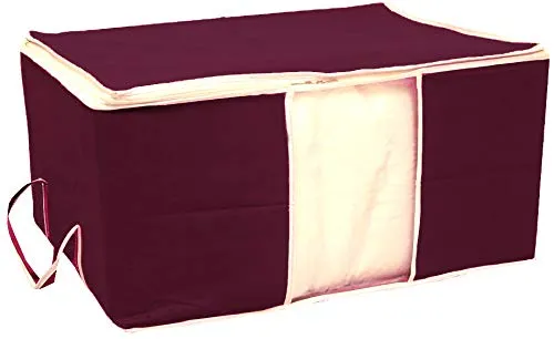 Kuber Industries 2 Piece Non Woven Underbed Storage Bag, Storage Organiser, Blanket Cover with Transparent Window, Extra Large, Maroon & Royal Blue CTKTC134537