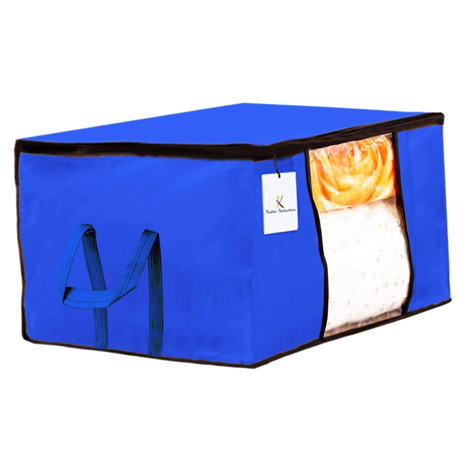 Kuber Industries 2 Piece Non Woven Underbed Storage Bag, Storage Organiser, Blanket Cover with Transparent Window, Extra Large, Maroon & Royal Blue CTKTC134537