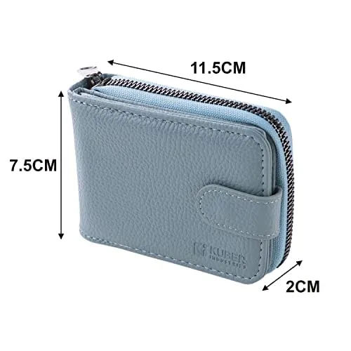 Kuber Industries Card Holder Wallet for Men Women|Debit Credit Card Holder|Wallet for Id, Visiting Card, Buisness Card|RFID Protected|Button & Zipper Closure Wallet|Blue (Pack of 2)