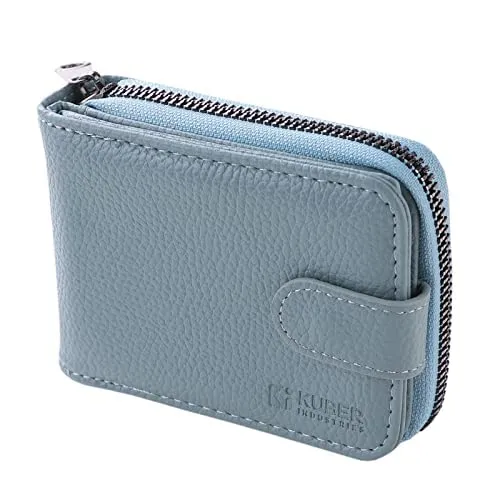 Kuber Industries Card Holder Wallet for Men Women|Debit Credit Card Holder|Wallet for Id, Visiting Card, Buisness Card|RFID Protected|Button & Zipper Closure Wallet|Blue (Pack of 2)