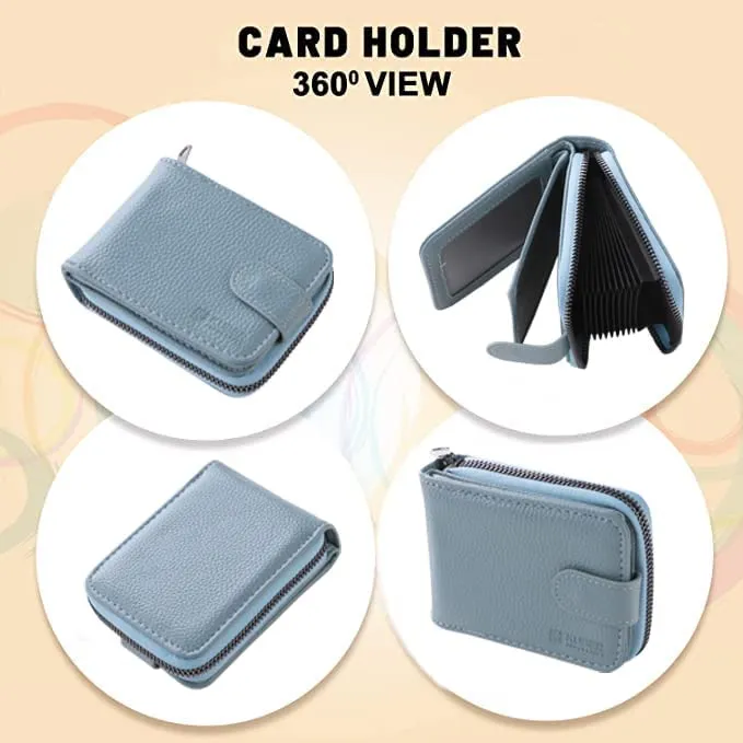 Kuber Industries Card Holder Wallet for Men Women|Debit Credit Card Holder|Wallet for Id, Visiting Card, Buisness Card|RFID Protected|Button & Zipper Closure Wallet|Blue (Pack of 2)