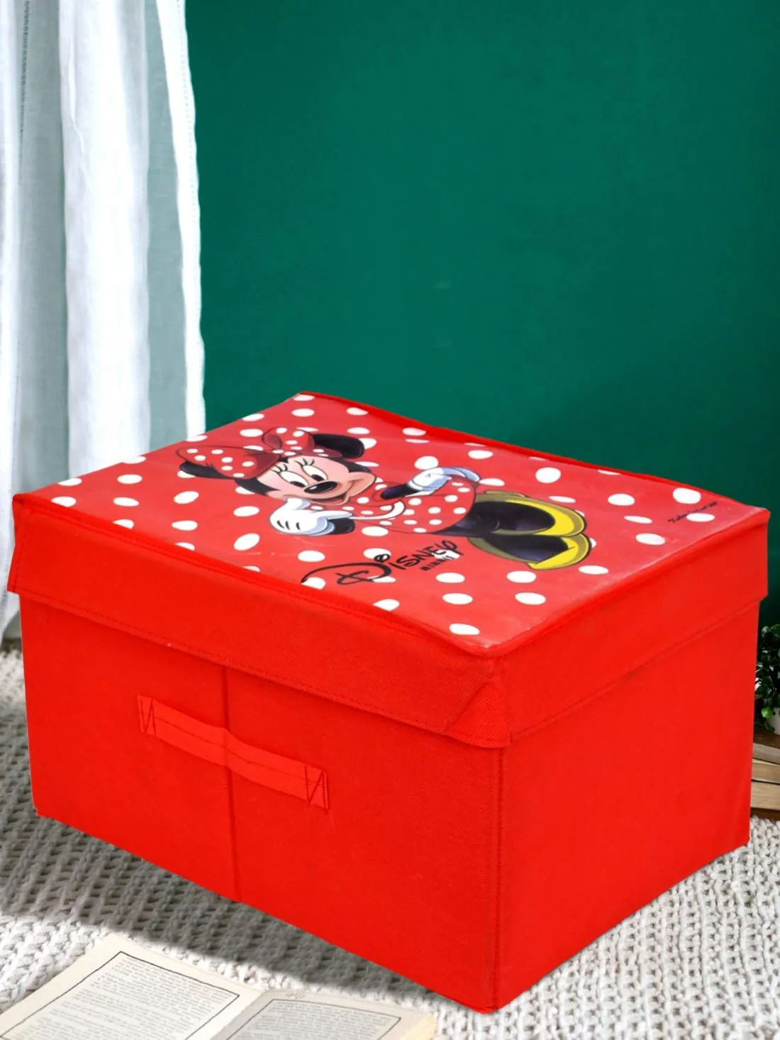 Kuber Industries Disney Tram Minnie Mickey Mouse Print Non Woven 2 Pieces Fabric Foldable Shirt Cover Storage Organizer Box with with Lid, Extra Large (Red & Royal Blue)-KUBMART1735