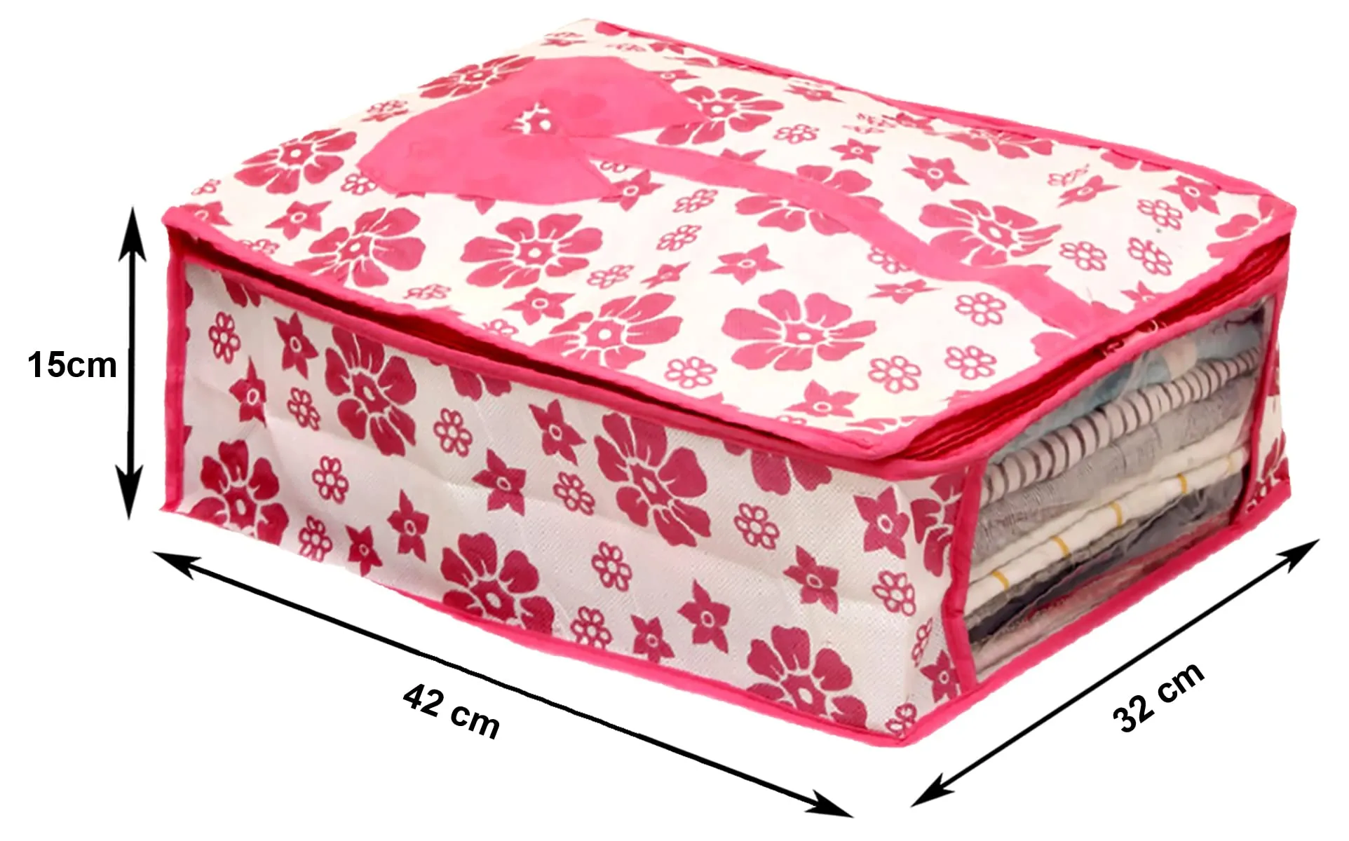 Kuber Industries Flower Printed Shirts & Clothing Organizer With Clear Window- Pack of 3 (Pink)-HS43KUBMART26189