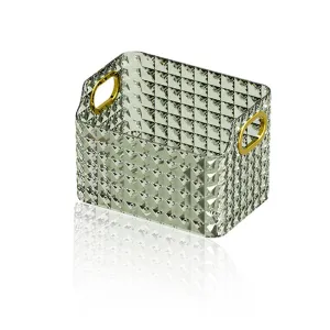 Kuber Industries Makeup Desk Organizer | Diamond Cut Glass Finishing ABS | Multipurpose Cosmetic Organiser | large capacity | Skin Care Products Holder for Dressing Table | Dark Green