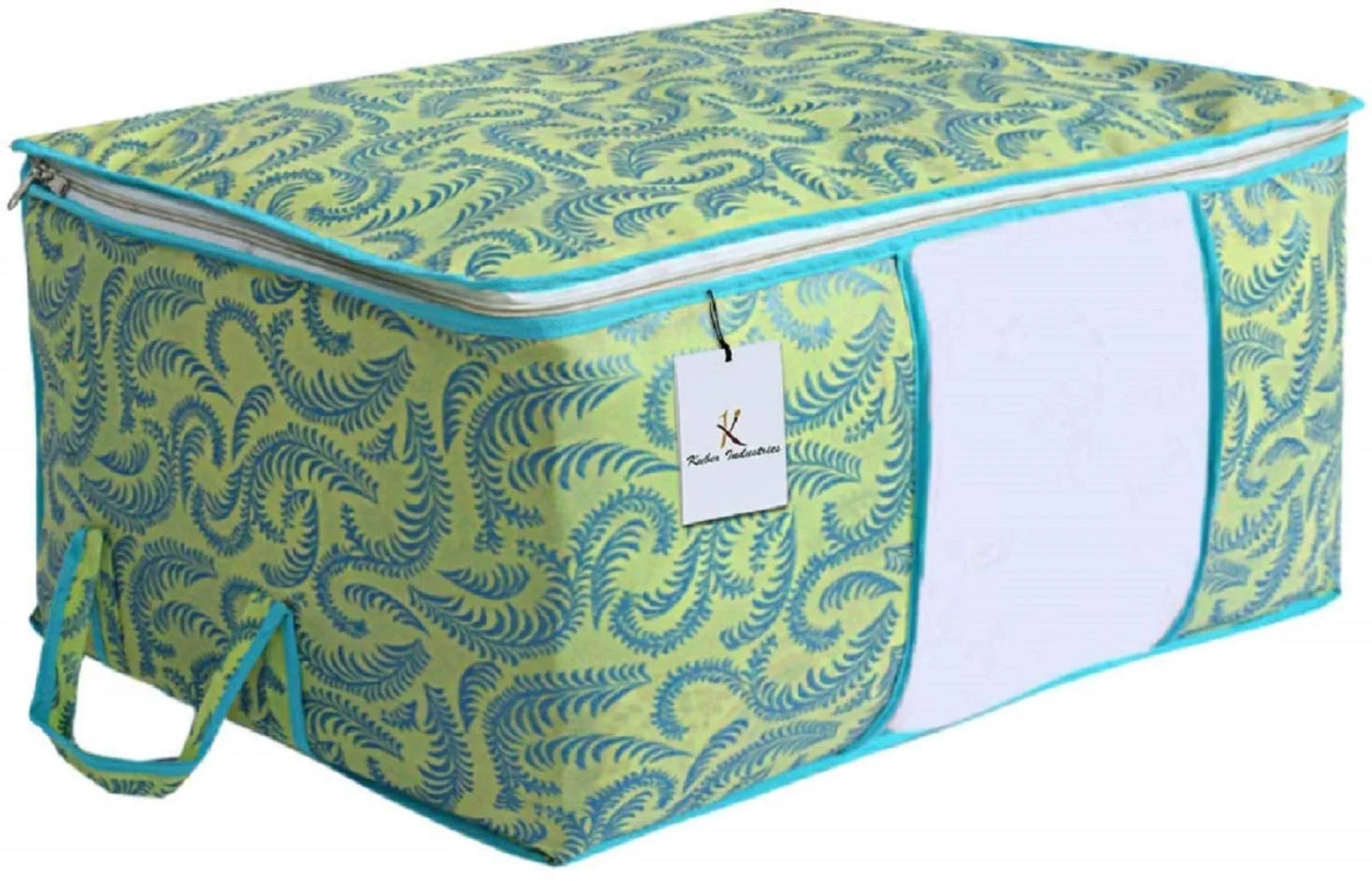 Kuber Industries Metalic Printed 2 Piece Non Woven Fabric Underbed Storage Bag,Cloth Organiser,Blanket Cover with Transparent Window, Green & Red -CTKTC41065,standard