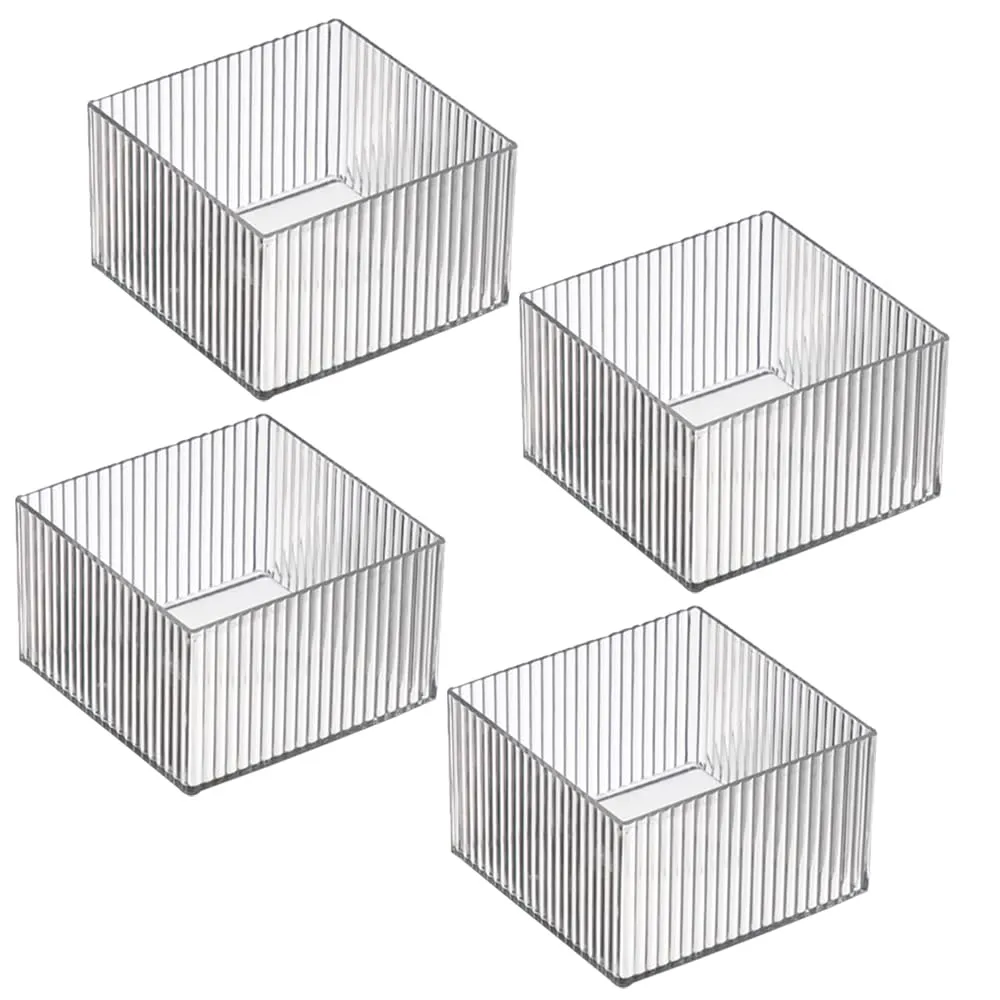 Kuber Industries Sqaure Cutlery/Cosmatic/Desk Organizer|Basket For Storage, Books, Toys-Pack of 4 (Transparent)