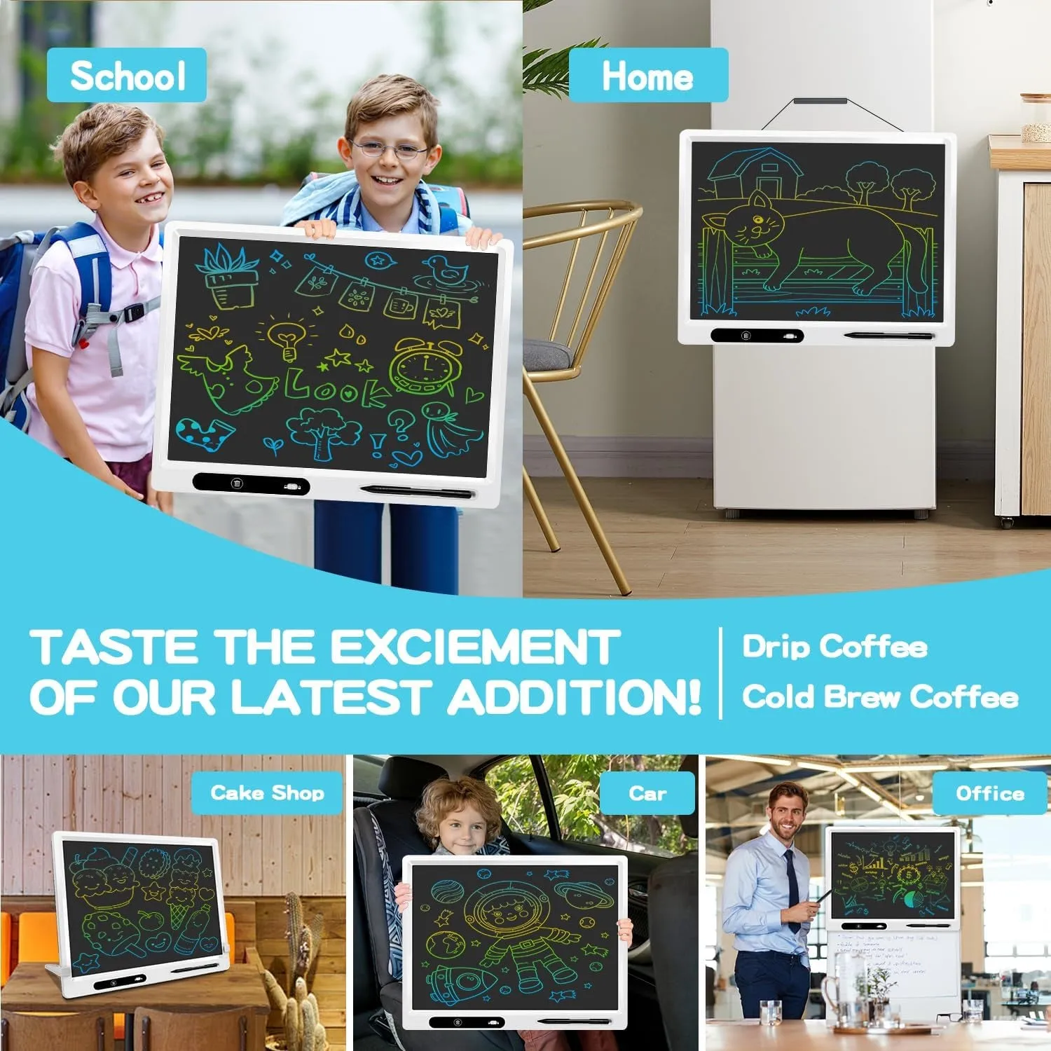 LCD Writing Tablet, 22 Inch Colorful Doodle Board Erasable Drawing Board Kids Writing Board, Drawing Tablet Educational for 3-12 Year Old Kids Adults Home School