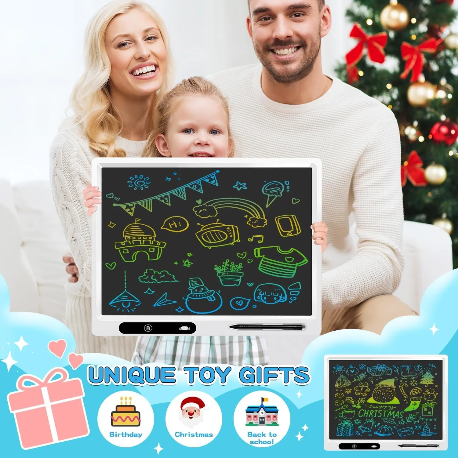 LCD Writing Tablet, 22 Inch Colorful Doodle Board Erasable Drawing Board Kids Writing Board, Drawing Tablet Educational for 3-12 Year Old Kids Adults Home School