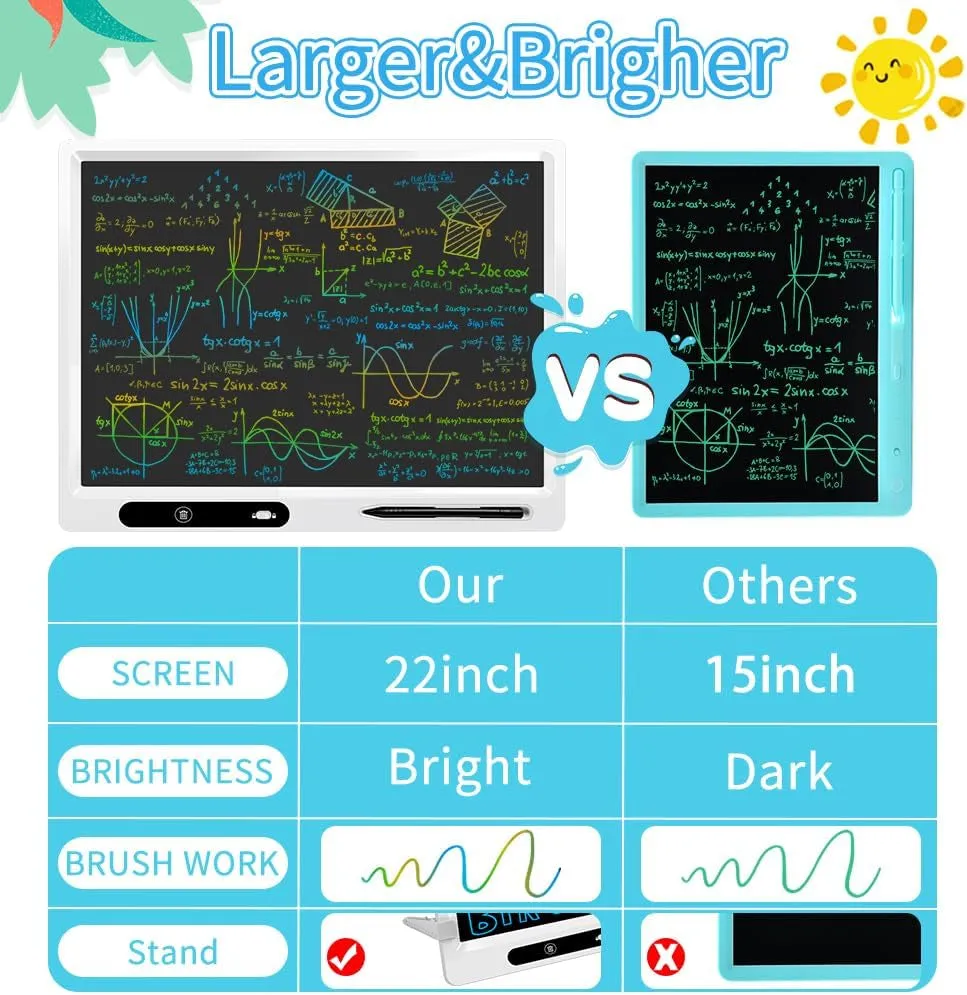 LCD Writing Tablet, 22 Inch Colorful Doodle Board Erasable Drawing Board Kids Writing Board, Drawing Tablet Educational for 3-12 Year Old Kids Adults Home School