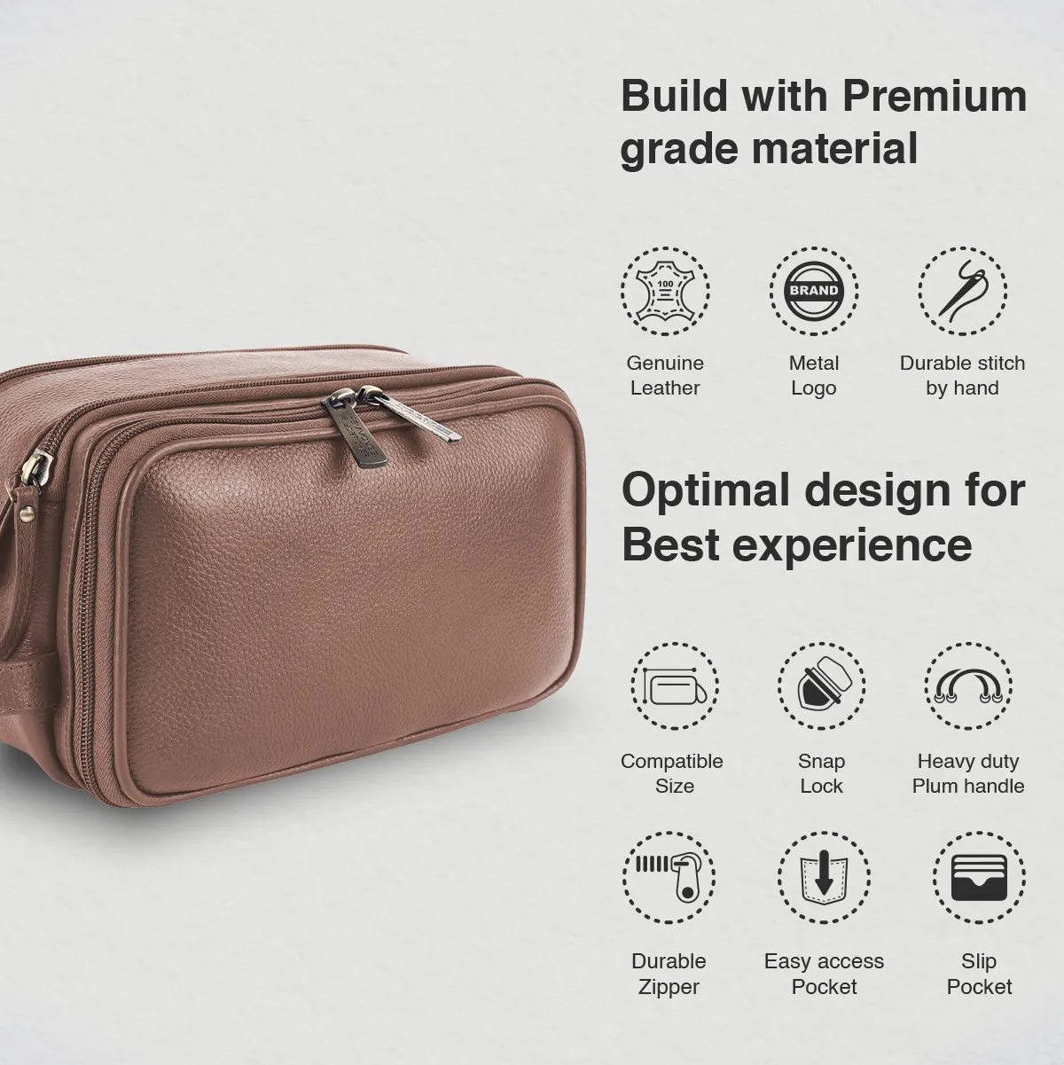 Leather Toiletry Travel Kit For Men and Women - Travel Organizer With Multiple Compartments