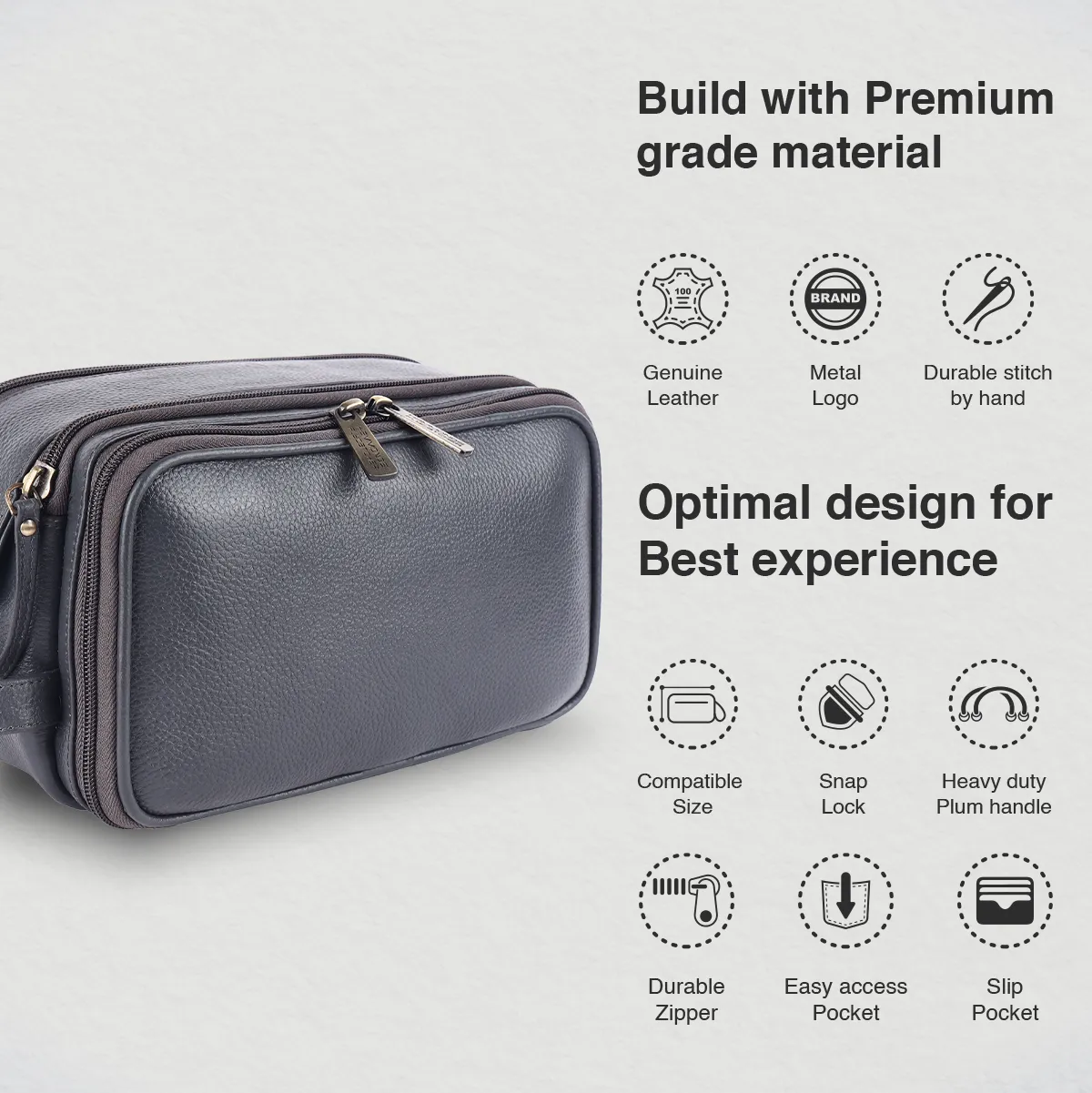 Leather Toiletry Travel Kit For Men and Women - Travel Organizer With Multiple Compartments