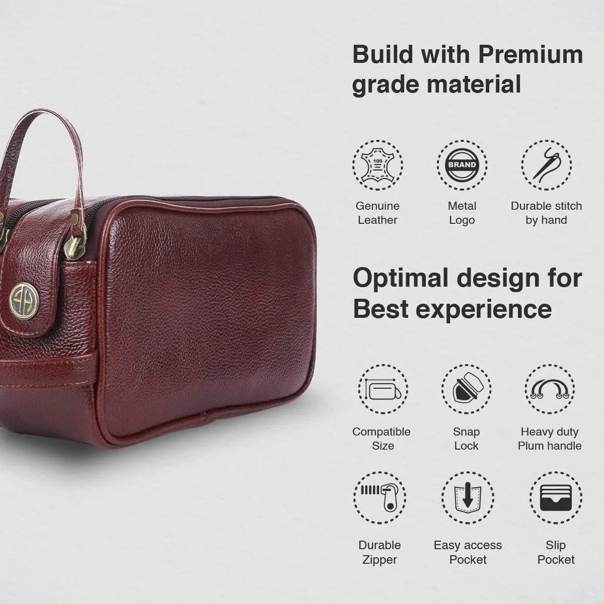 Leather Toiletry Travel Kit For Men and Women - Travel Organizer With Multiple Compartments