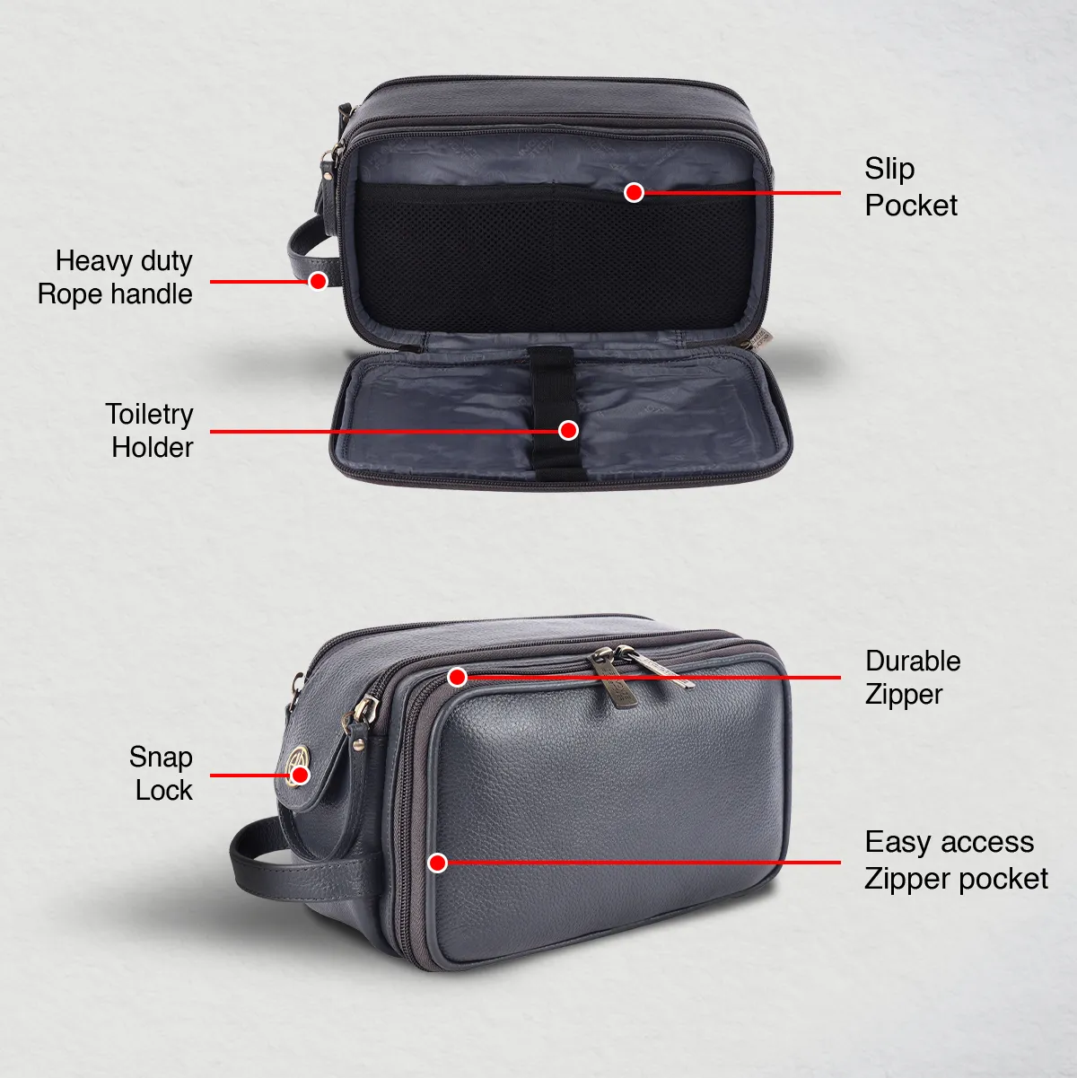 Leather Toiletry Travel Kit For Men and Women - Travel Organizer With Multiple Compartments