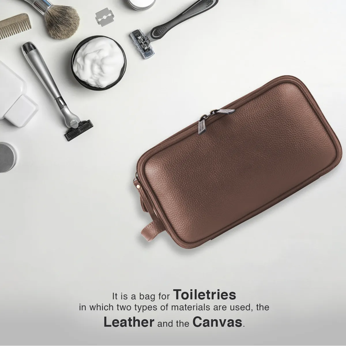 Leather Toiletry Travel Kit For Men and Women - Travel Organizer With Multiple Compartments