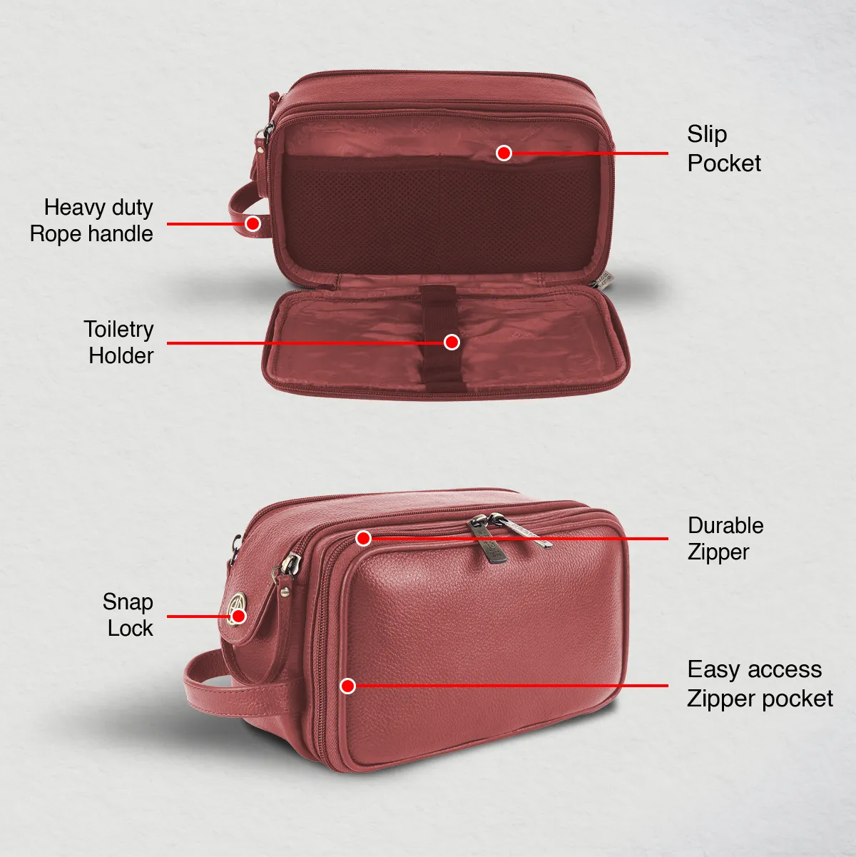 Leather Toiletry Travel Kit For Men and Women - Travel Organizer With Multiple Compartments