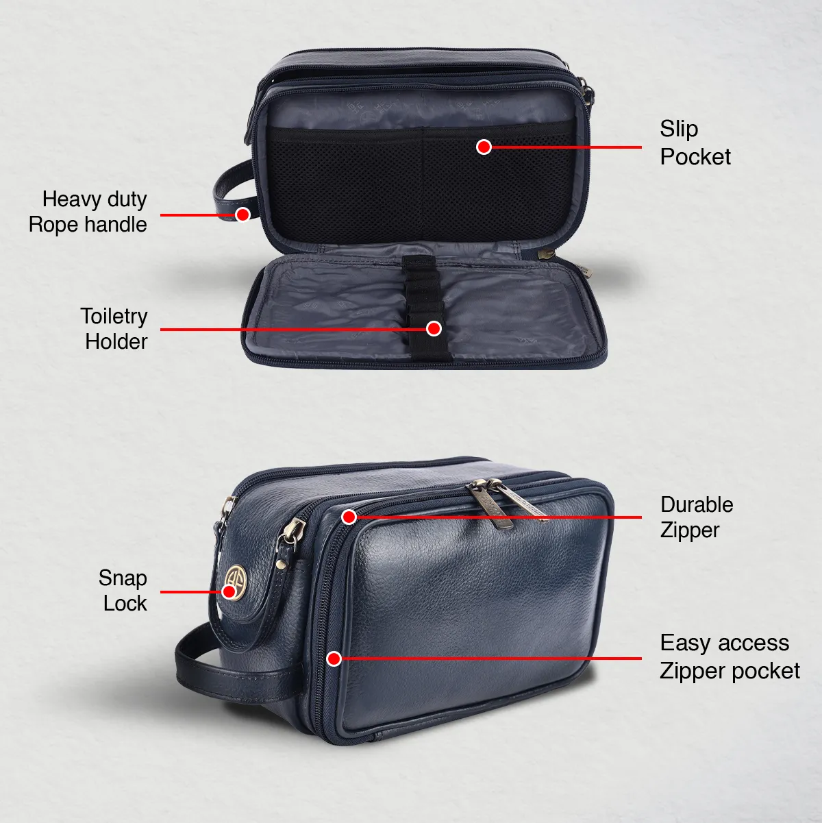 Leather Toiletry Travel Kit For Men and Women - Travel Organizer With Multiple Compartments