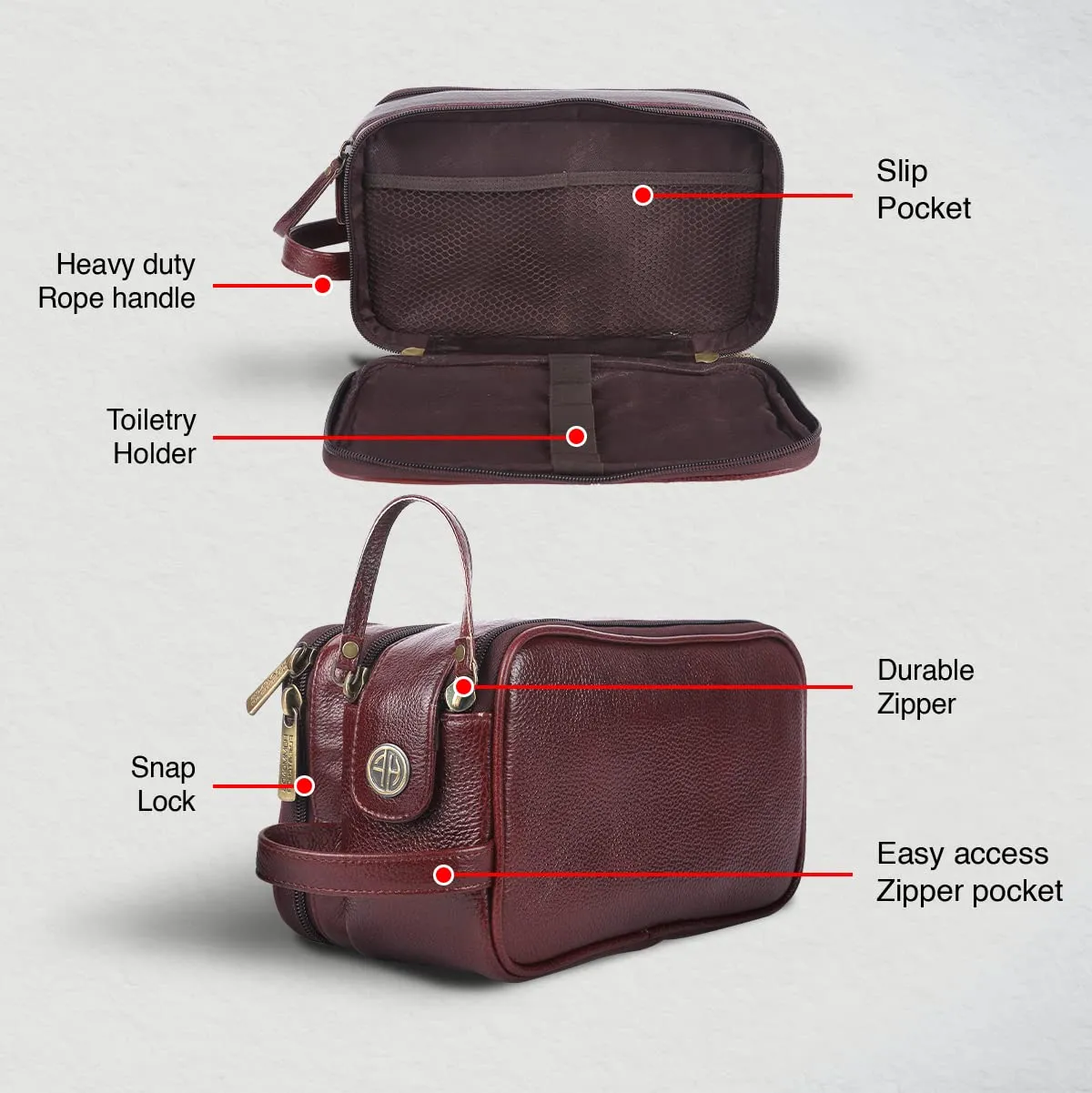 Leather Toiletry Travel Kit For Men and Women - Travel Organizer With Multiple Compartments