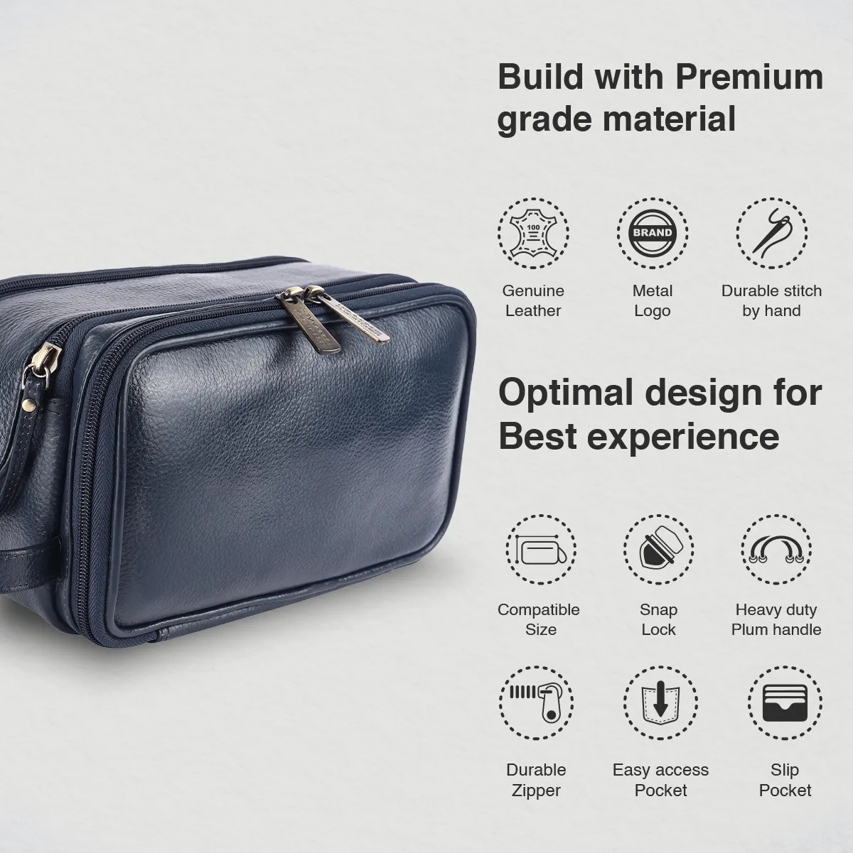 Leather Toiletry Travel Kit For Men and Women - Travel Organizer With Multiple Compartments