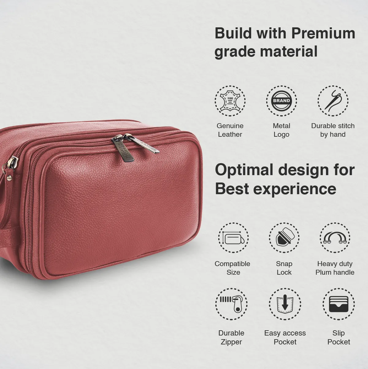 Leather Toiletry Travel Kit For Men and Women - Travel Organizer With Multiple Compartments