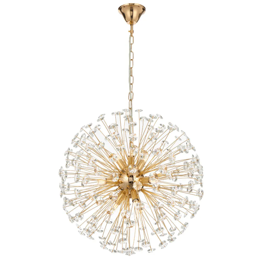 Lerida 9 Light Round Gold with Crystal Pendant