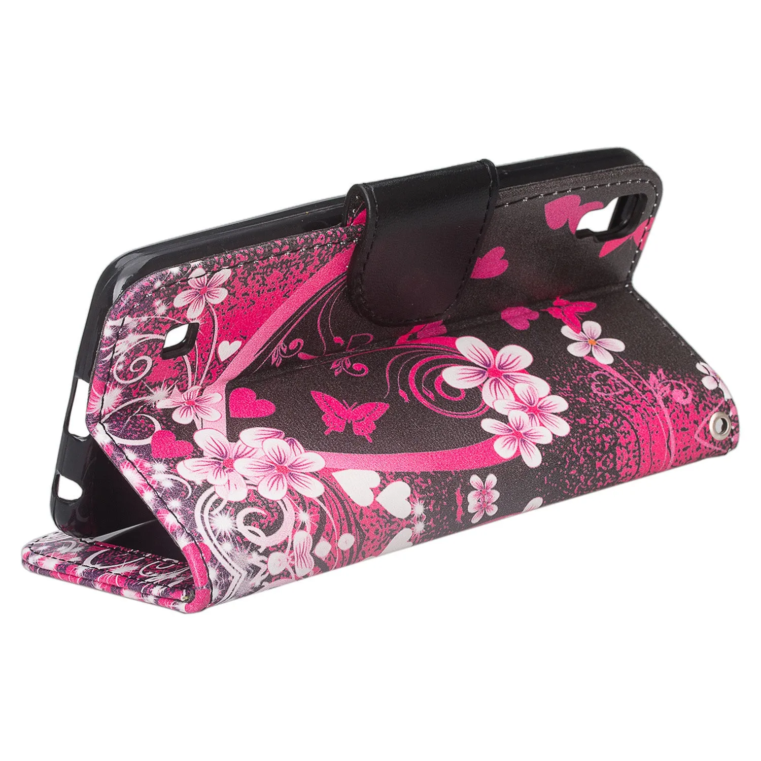 LG X Power Case, Wrist Strap Magnetic Fold[Kickstand] Pu Leather Wallet Case with ID & Credit Card Slots for LG X Power - Heart Butterfly