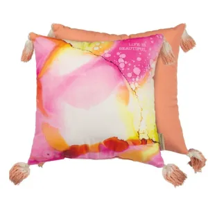 Life is beautiful pink pillow