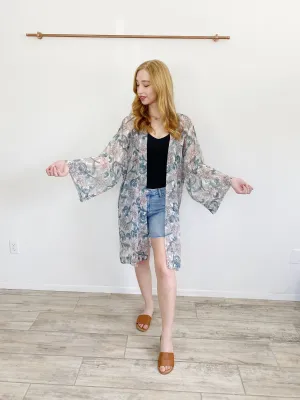 LOFT Gorgeous Teal Paisley Shimmer Kimono