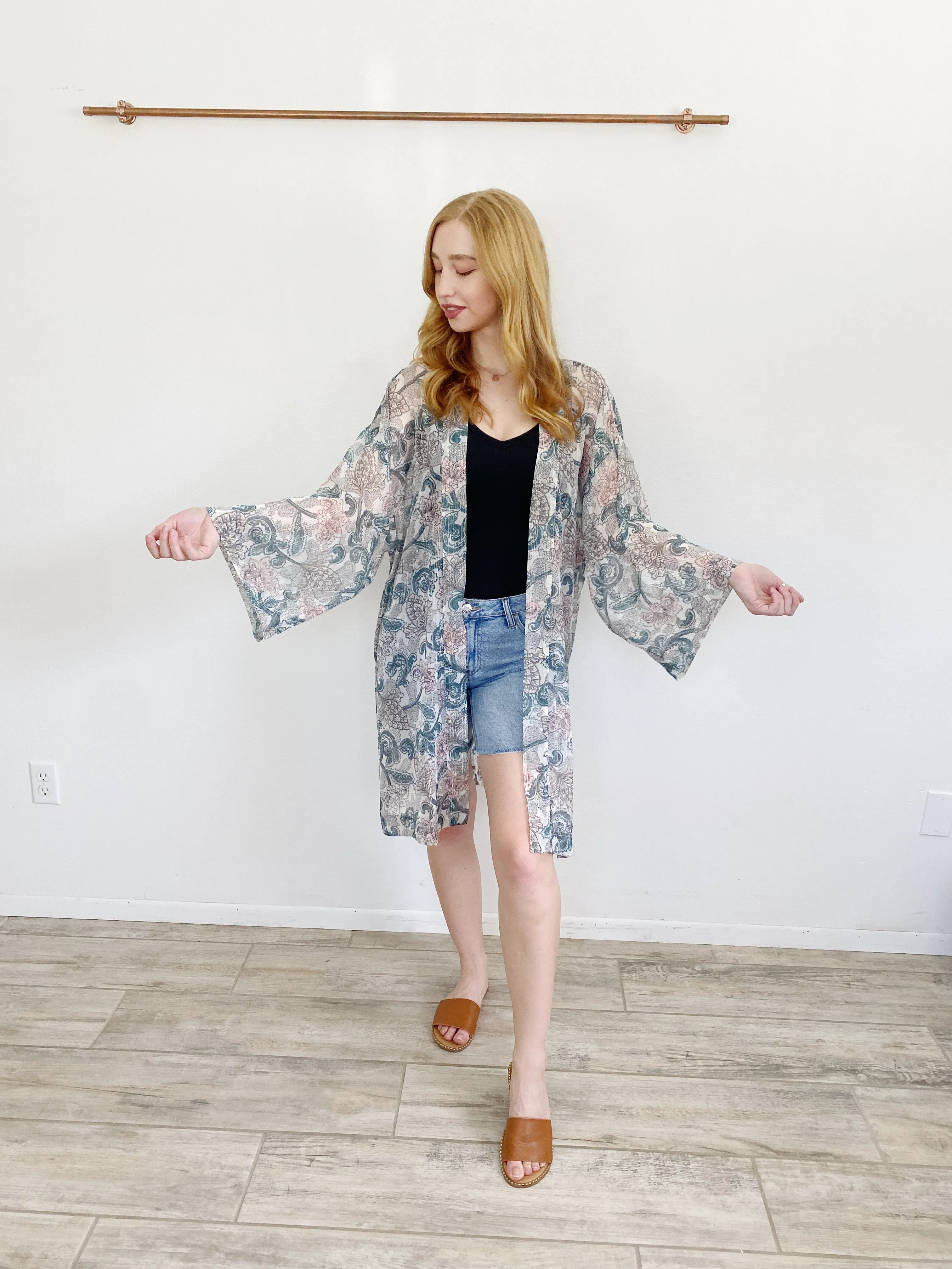 LOFT Gorgeous Teal Paisley Shimmer Kimono
