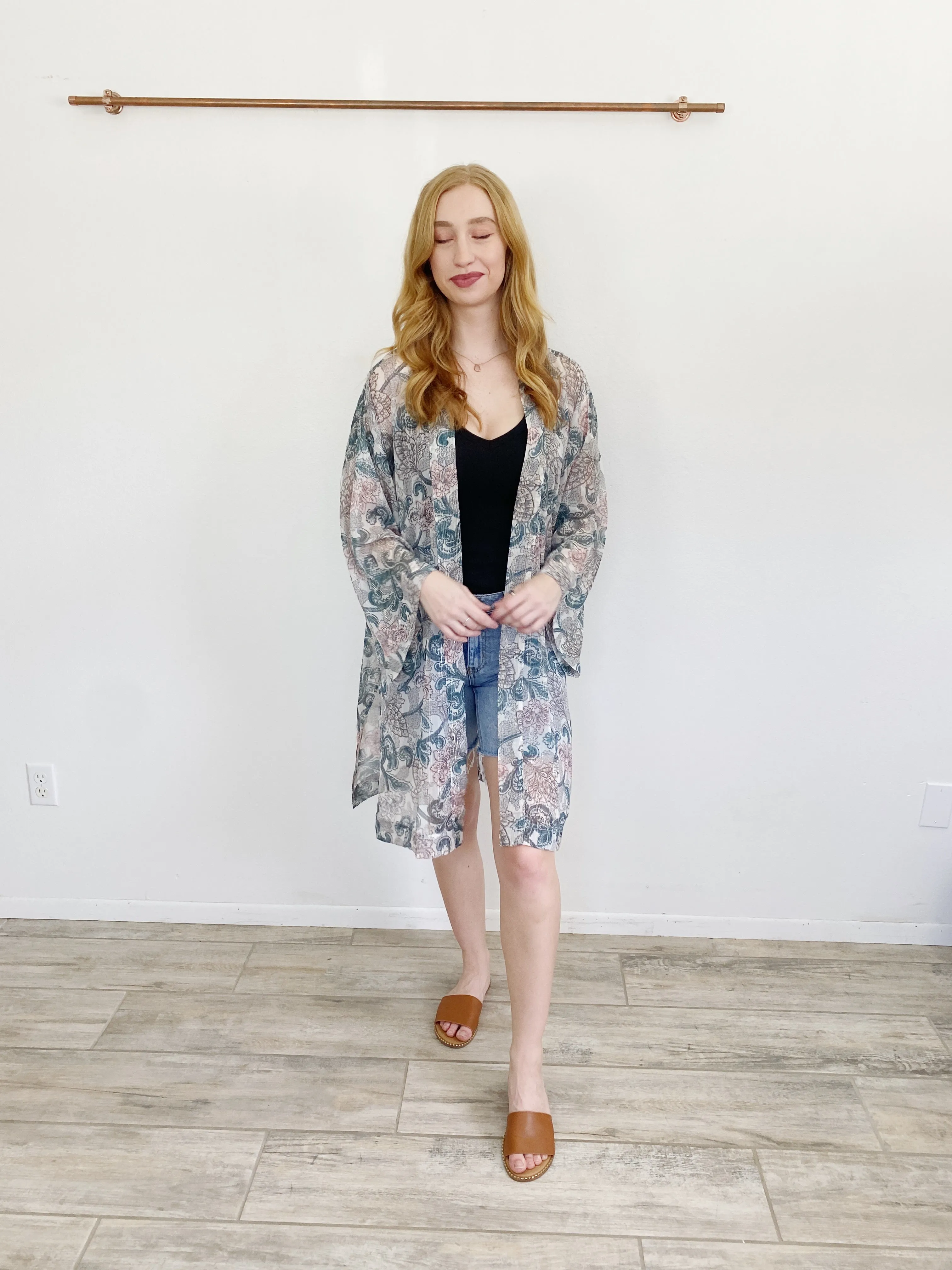 LOFT Gorgeous Teal Paisley Shimmer Kimono