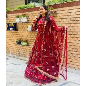 Maroon Gorgeous Anarkali With Dupatta