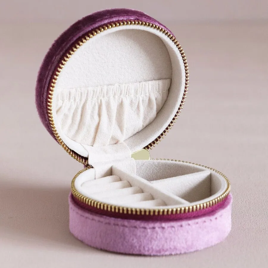 Mauve Pink Velvet Round Jewelry Box