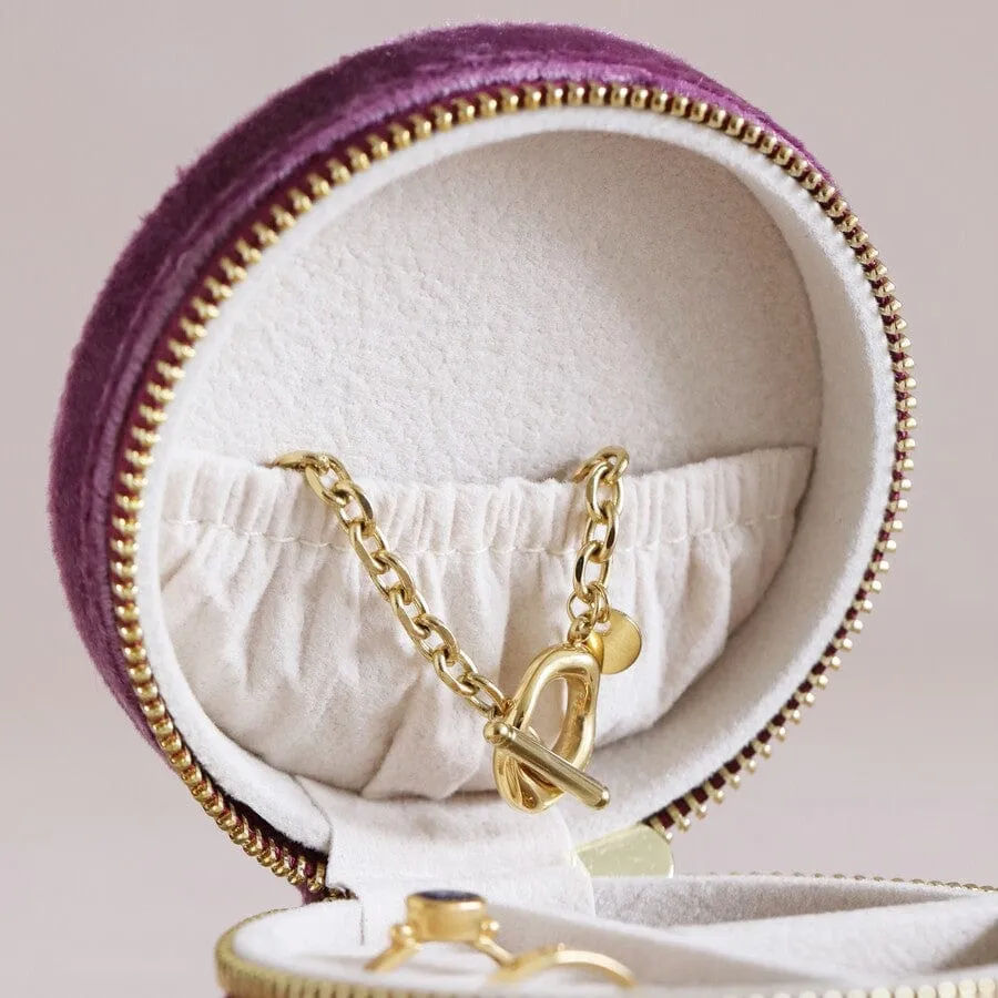 Mauve Pink Velvet Round Jewelry Box