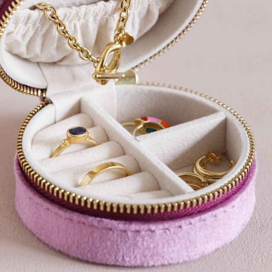 Mauve Pink Velvet Round Jewelry Box