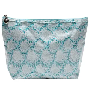 Medium Cosmetic Bag in Trellis Aqua