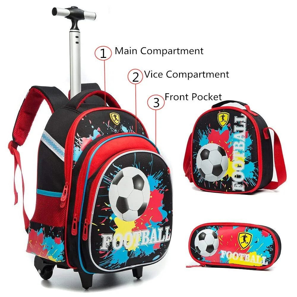Meetbelify Girls Unicorn Rolling Backpacks Kids Backpack with Wheels for Girls School Bags with Lunch Box (Football)