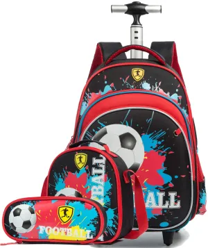 Meetbelify Girls Unicorn Rolling Backpacks Kids Backpack with Wheels for Girls School Bags with Lunch Box (Football)