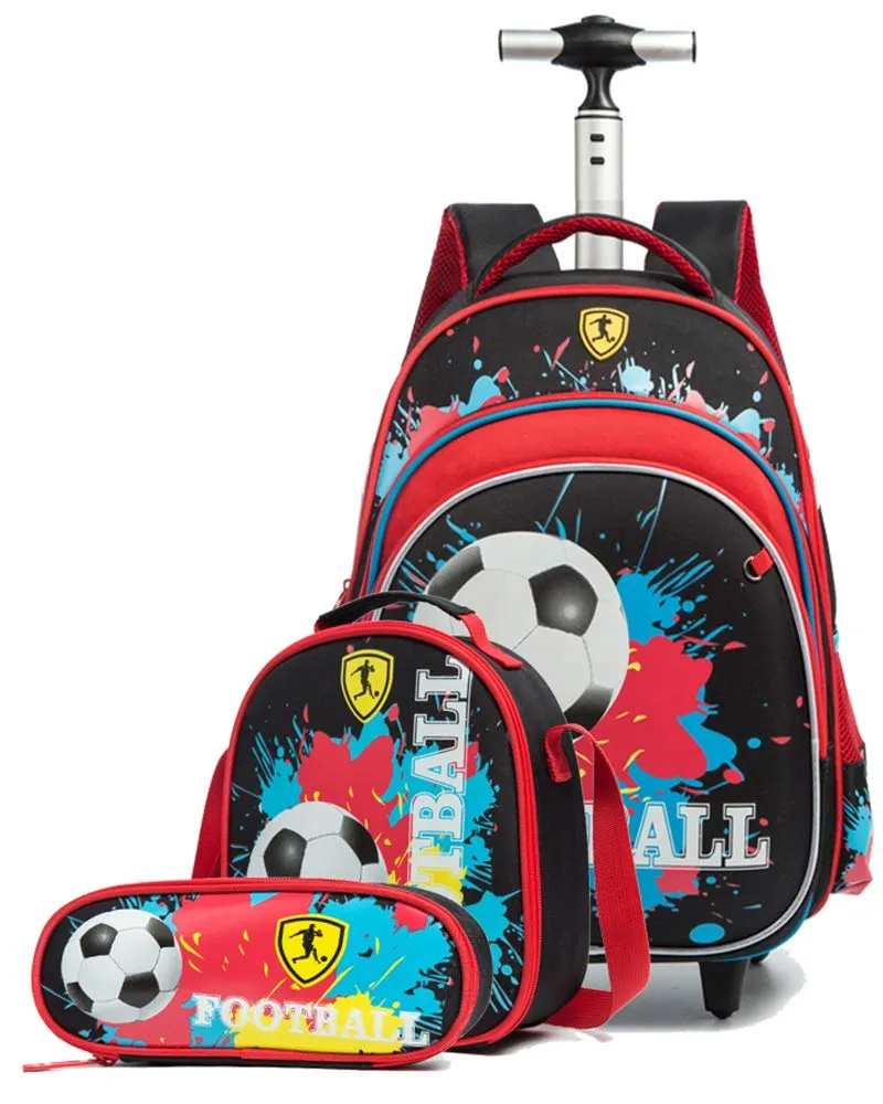 Meetbelify Girls Unicorn Rolling Backpacks Kids Backpack with Wheels for Girls School Bags with Lunch Box (Football)