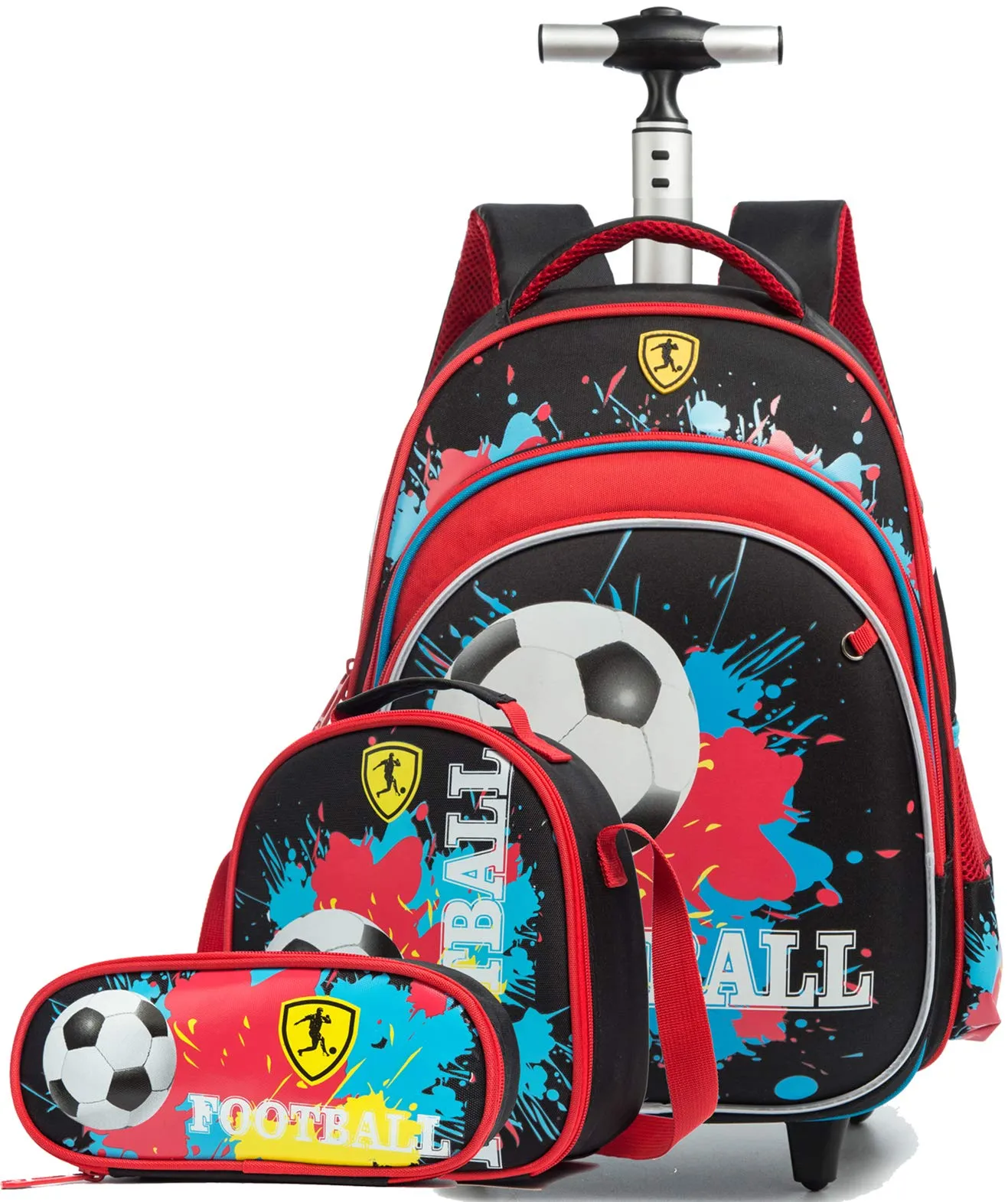 Meetbelify Girls Unicorn Rolling Backpacks Kids Backpack with Wheels for Girls School Bags with Lunch Box (Football)