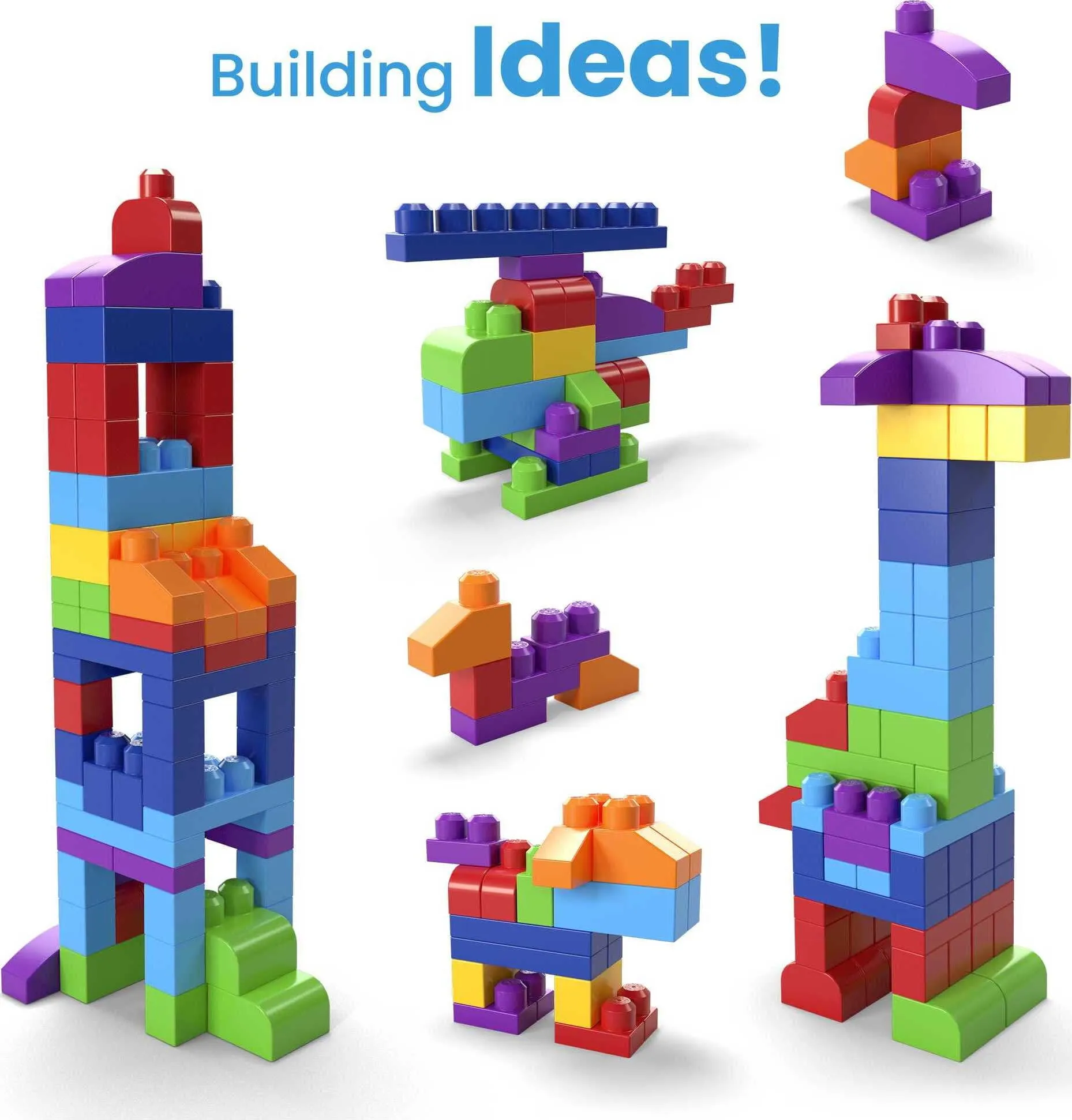 MEGA BLOKS Fisher-Price Toy Blocks Blue Big Building Bag with Storage (80 Pieces) for Toddler