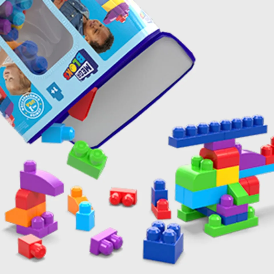 MEGA BLOKS Fisher-Price Toy Blocks Blue Big Building Bag with Storage (80 Pieces) for Toddler