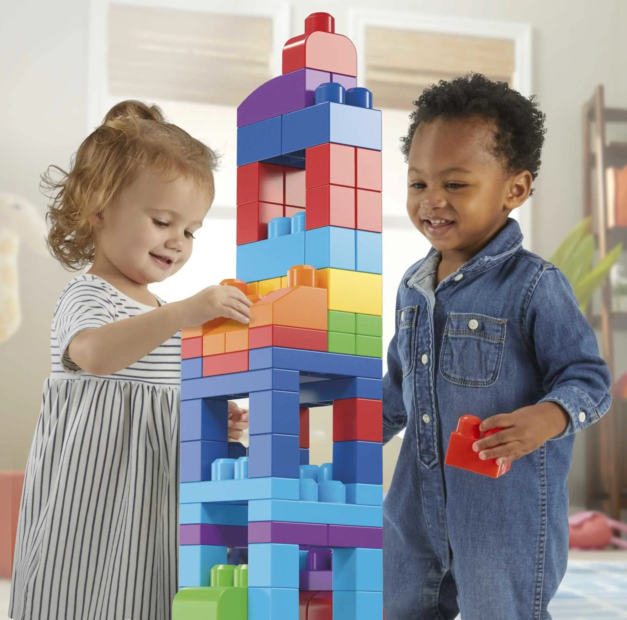 MEGA BLOKS Fisher-Price Toy Blocks Blue Big Building Bag with Storage (80 Pieces) for Toddler